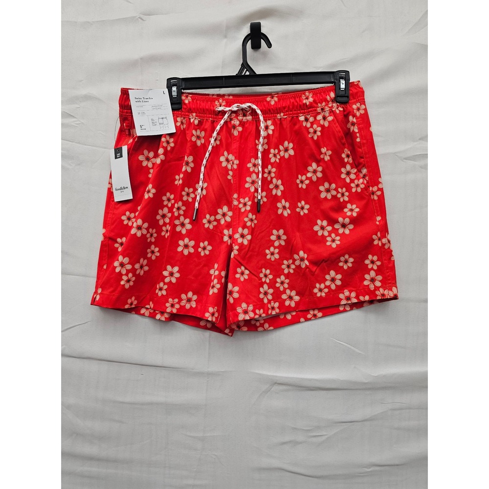 Goodfellow & Co Mens Floral Swim Trunks Red Nylon Casual Size Large